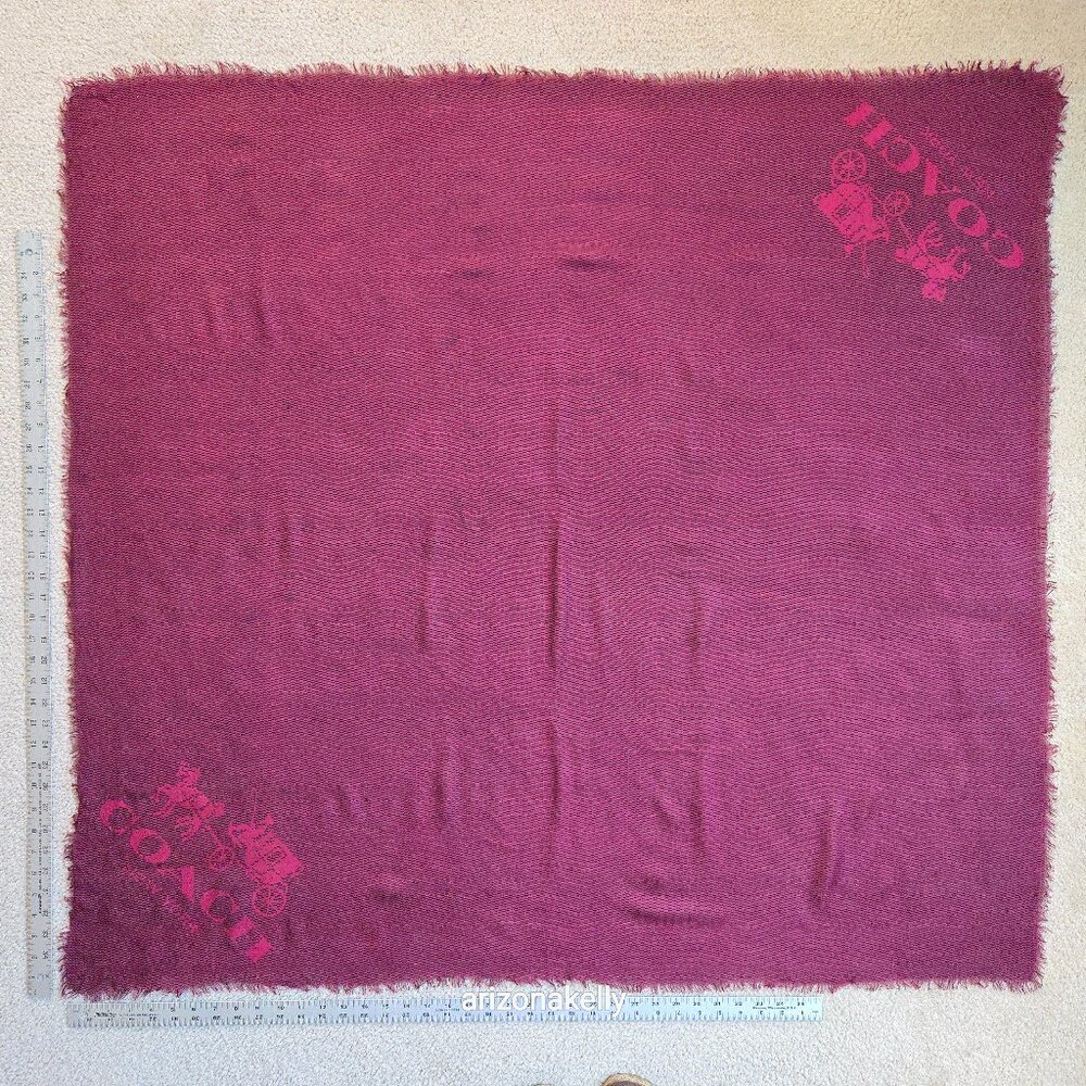 Coach Lightweight Burgundy Square Scarf Horse & Carriage - Picture 4 of 11